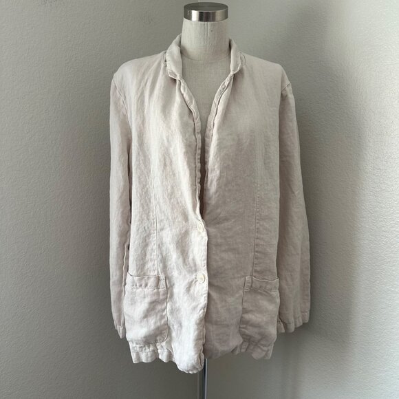 Velvet By Graham Spencer Linen Blazer Double Breasted Airy Beige Sz L - Picture 1 of 14
